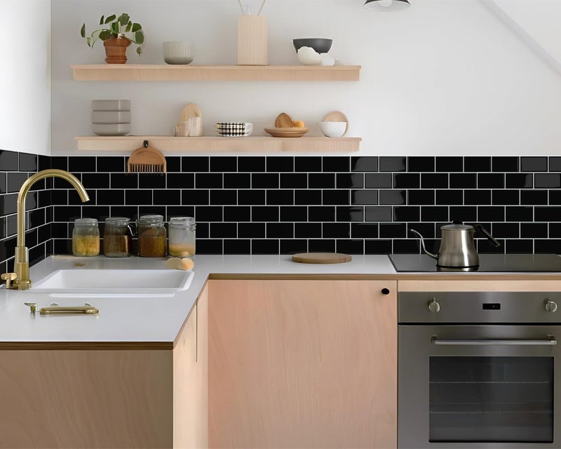 Tiwoos Thick Black Peel and Stick Subway Tile Backsplash Self Adhesive for Kitchen Bathroom Wall (10-Sheet, 12"×12") - Image 2
